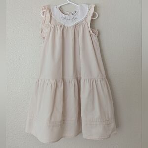 Louisiella | Cream Sleeveless Dress with Embroidered Collar